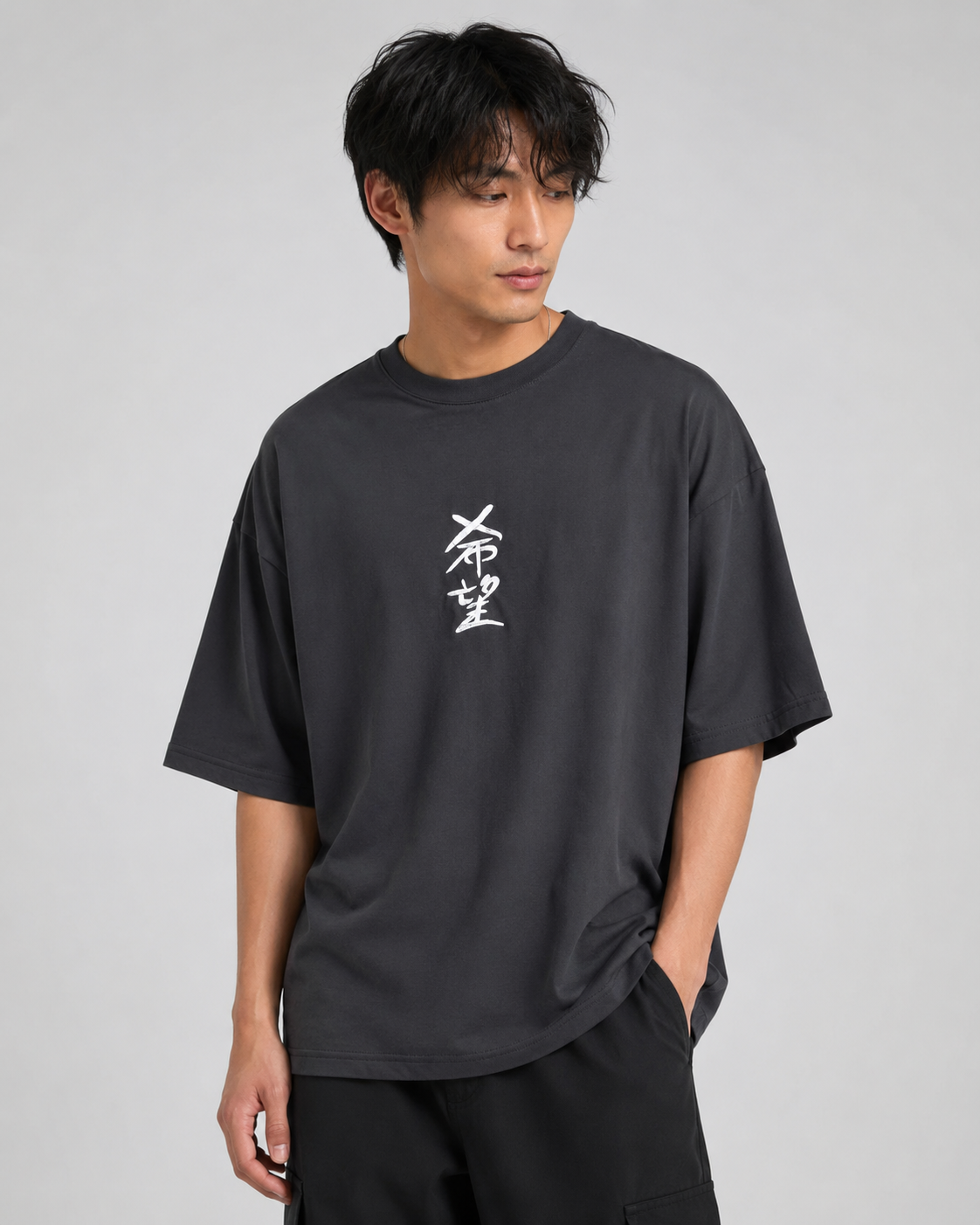 Men’s Black Minimal Symbol Cotton T-Shirt, Oversized Short Sleeve Casual Top