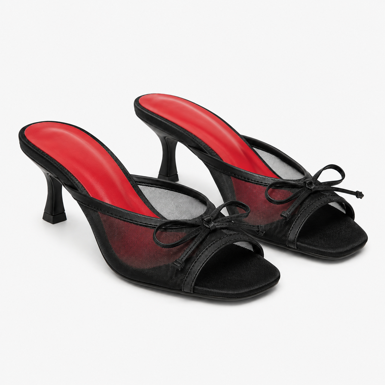 SHEIN Women’s Black Mesh Open Toe Heeled Sandals – Bow Detail Summer Slippers, SHEIN Fast Delivery in 5 Days