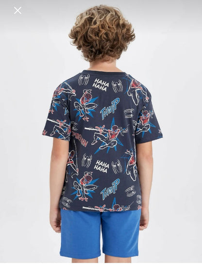 Defacto Boys Navy Spider-Man Allover Print T-Shirt