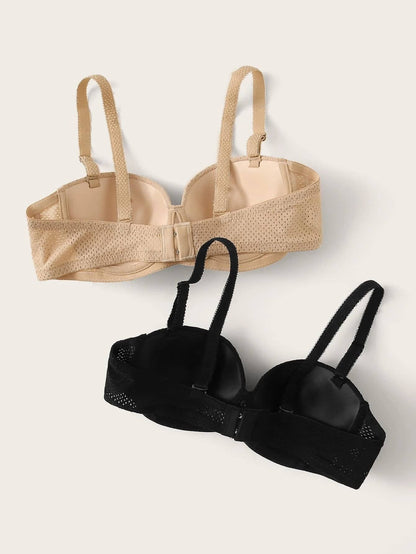 Women’s Seamless Push Up Bra 2 Piece Set – Strap Support Everyday Bra Pack – Black & Nude Comfortable Essential Bras