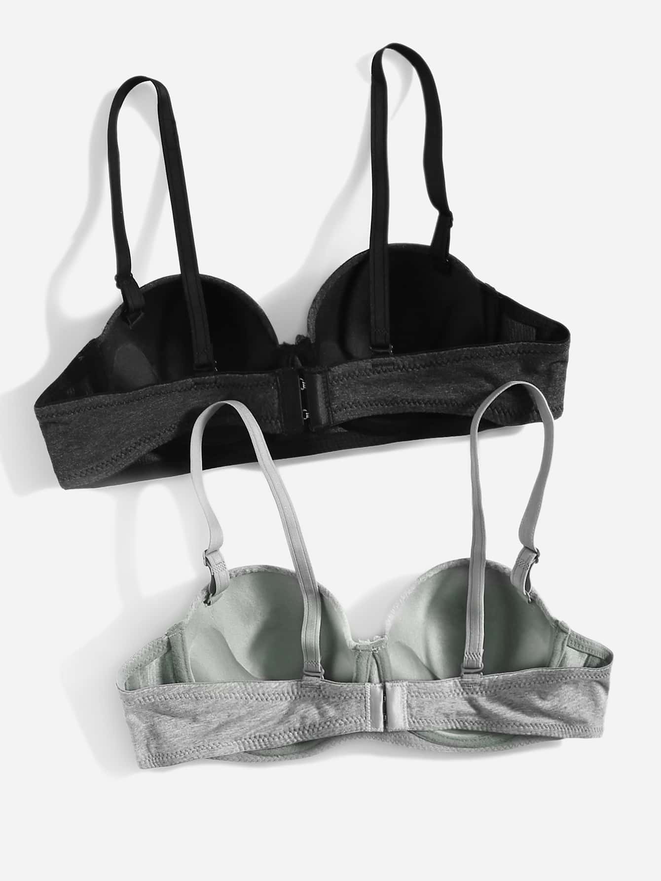 Women’s Cotton Blend Everyday Bra 2 Piece Set – Padded Support Bra Pack – Black & Light Gray Comfortable Essential Bras