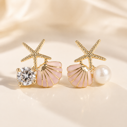 SHEIN Shell Starfish Earrings – Beach Style Pearl & Crystal Drop Earrings, Fast Delivery in 5 Days