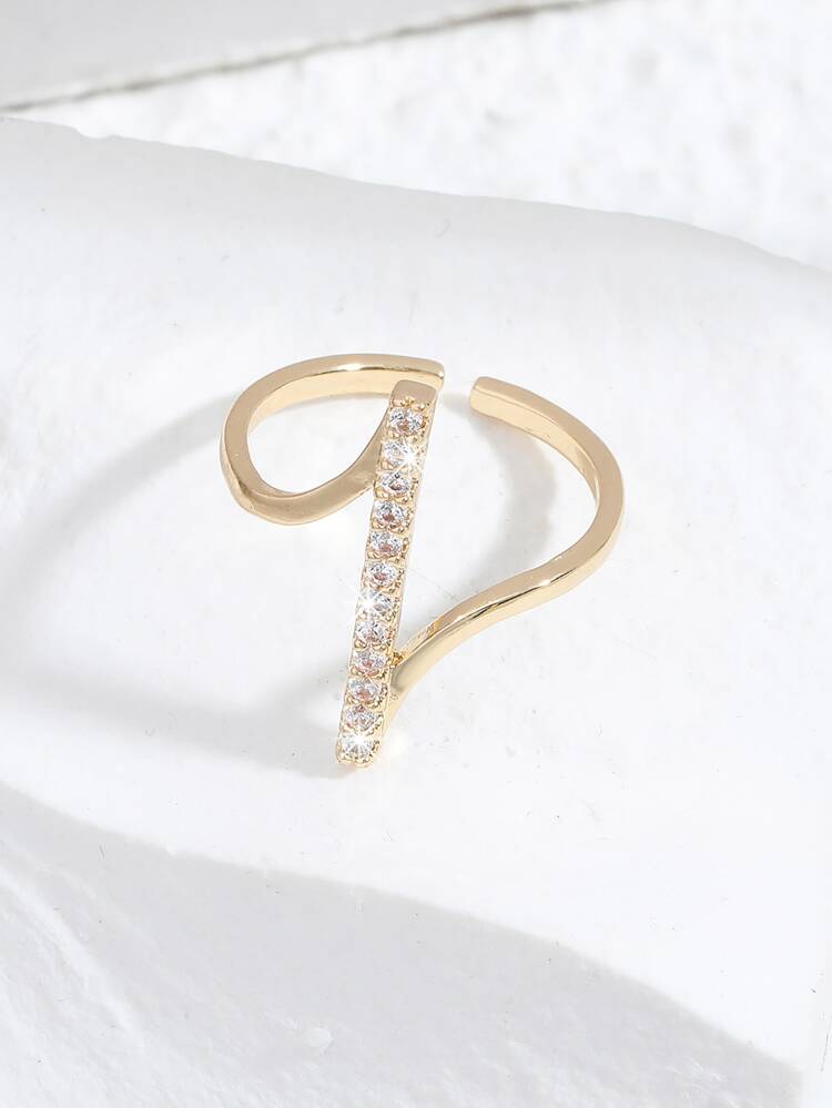 Gold Open Bar Crystal Ring for Women