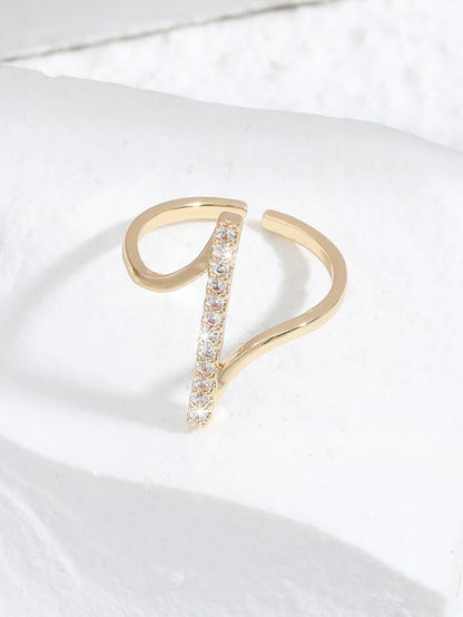 Gold Open Bar Crystal Ring for Women