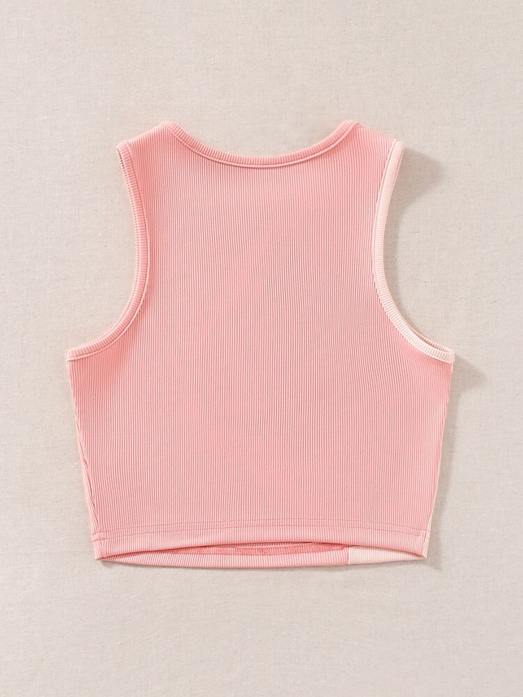 Women’s Pink & White Colorblock Ribbed Crop Top – Sleeveless Casual Summer Tank Top