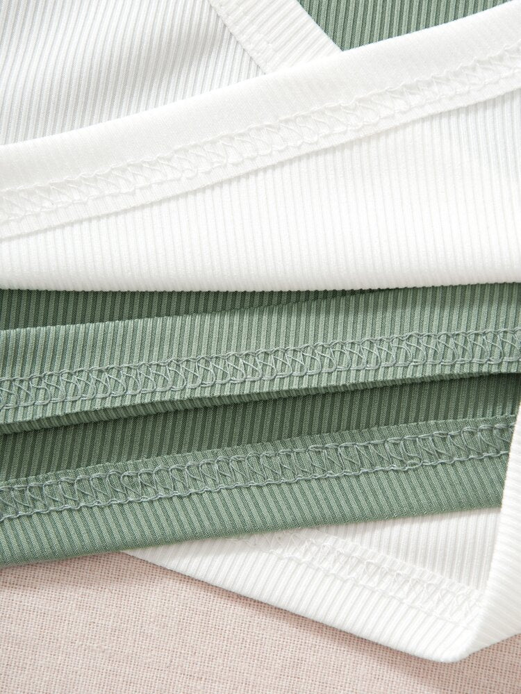 Women’s Sage Green & White Asymmetrical Ribbed Tank Top – Sleeveless Colorblock Casual Summer Top