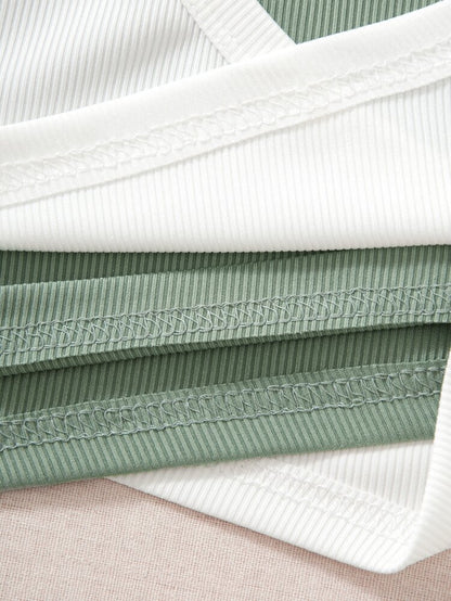 Women’s Sage Green & White Asymmetrical Ribbed Tank Top – Sleeveless Colorblock Casual Summer Top