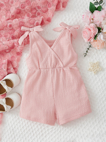 Baby Girls Pink Textured Bow Shoulder Romper