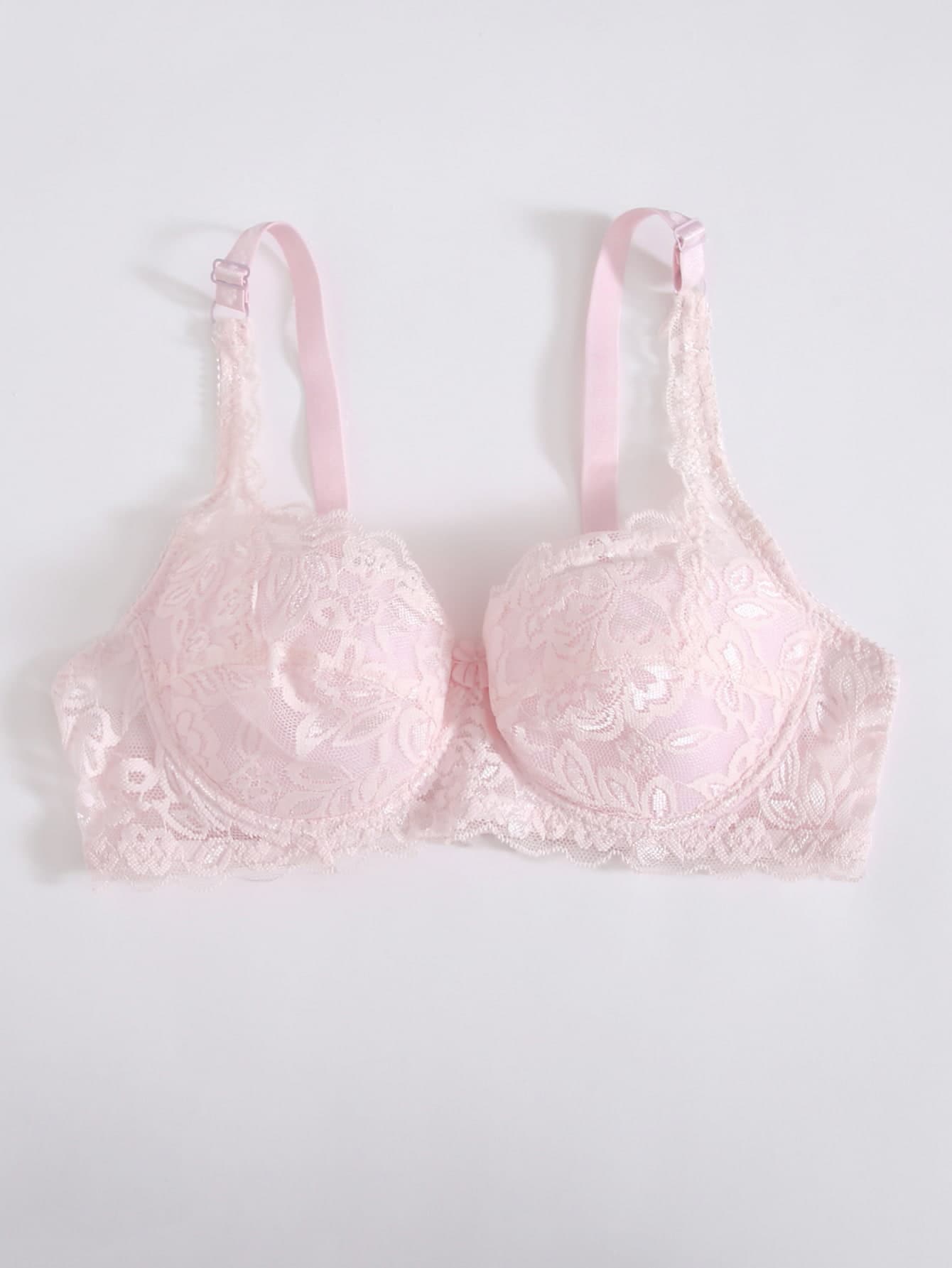 Women’s Floral Lace Underwire Bra – Light Pink Padded Support Bra with Adjustable Straps for Everyday Elegance