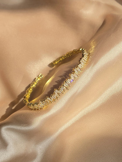Women Gold Crystal Cuff Bracelet – Open Bangle with Zircon Stones