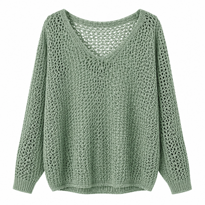 Mint Green Open Knit Crochet Sweater Top for Women