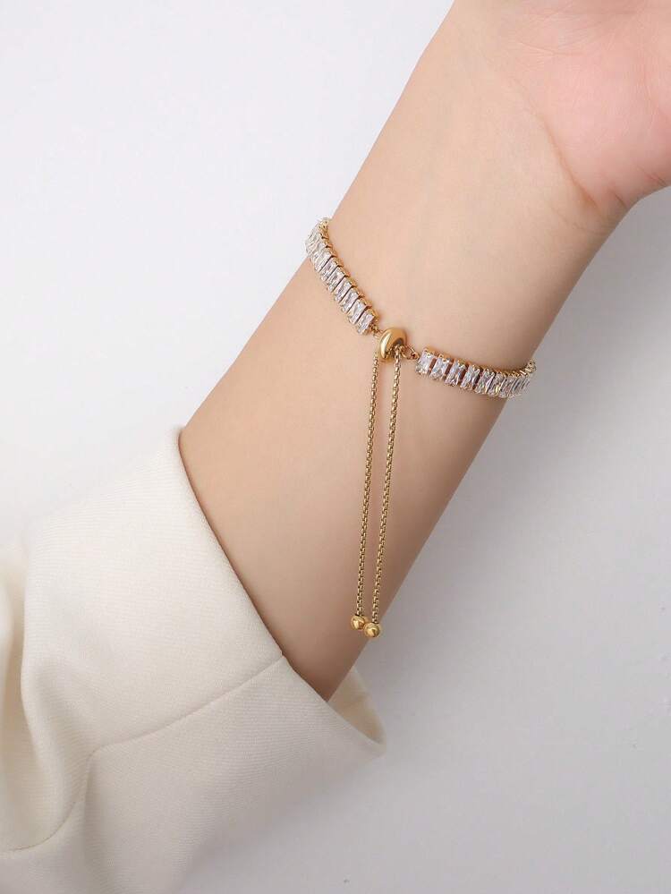 Gold Adjustable Crystal Tennis Bracelet for Women