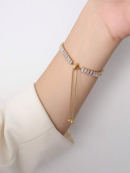 Gold Adjustable Crystal Tennis Bracelet for Women