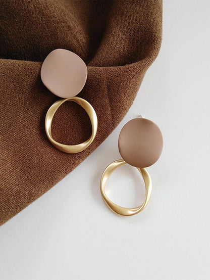 Matte Beige and Gold Drop Earrings – Abstract Oval Statement Earrings for Women