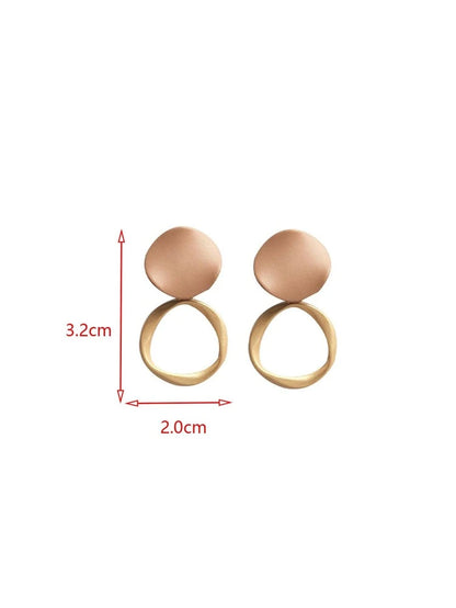 Gold Tone Abstract Drop Earrings – Matte Beige Round and Open Oval Dangle Earrings – Modern Women Fashion Jewelry