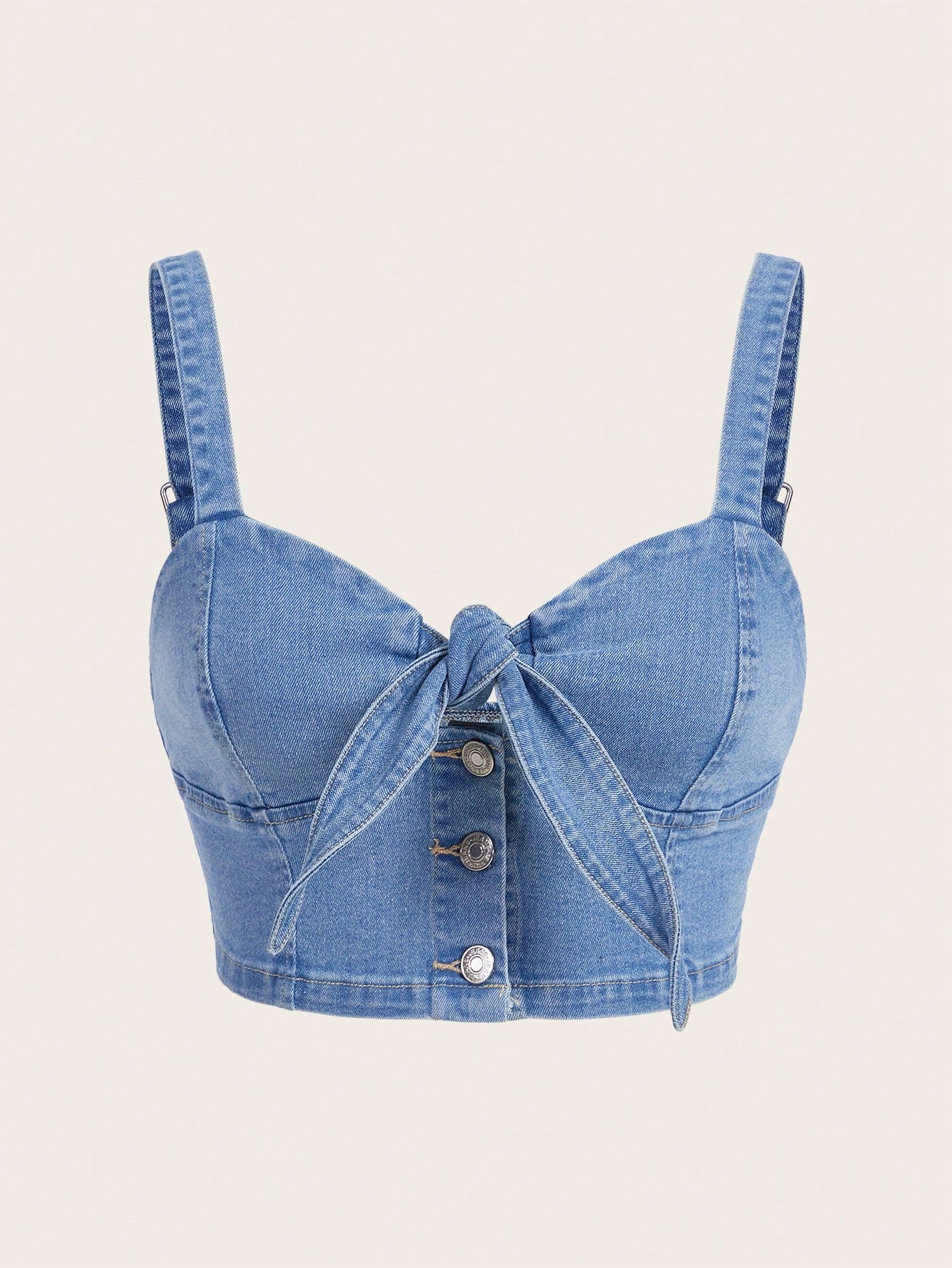 SHEIN Women’s Blue Denim Tie Front Crop Top