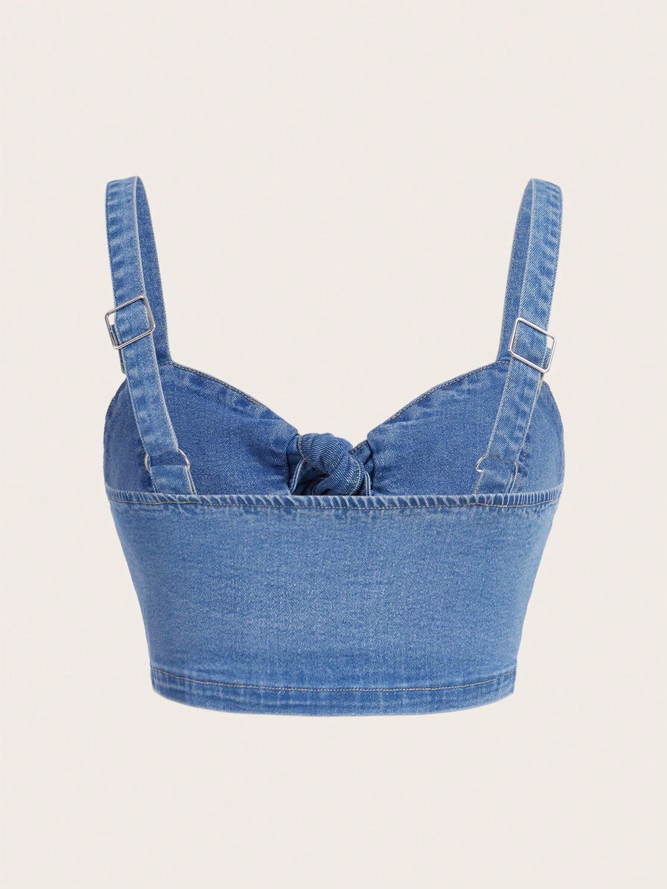 SHEIN Women’s Blue Denim Tie Front Crop Top