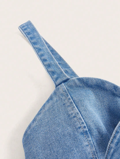 SHEIN Women’s Blue Denim Tie Front Crop Top