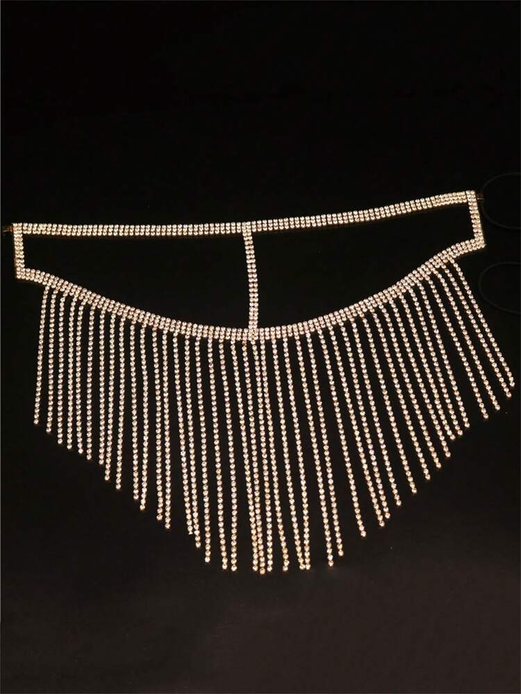 Women Rhinestone Face Chain Veil – Luxury Crystal Fringe Head Jewelry