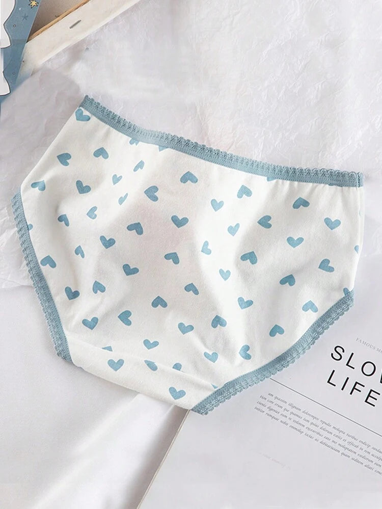 5-Pack Cotton Blend Printed Brief Panties for Women – Soft Everyday Underwear – Cute Blue Mix – Shein Style Panty Set