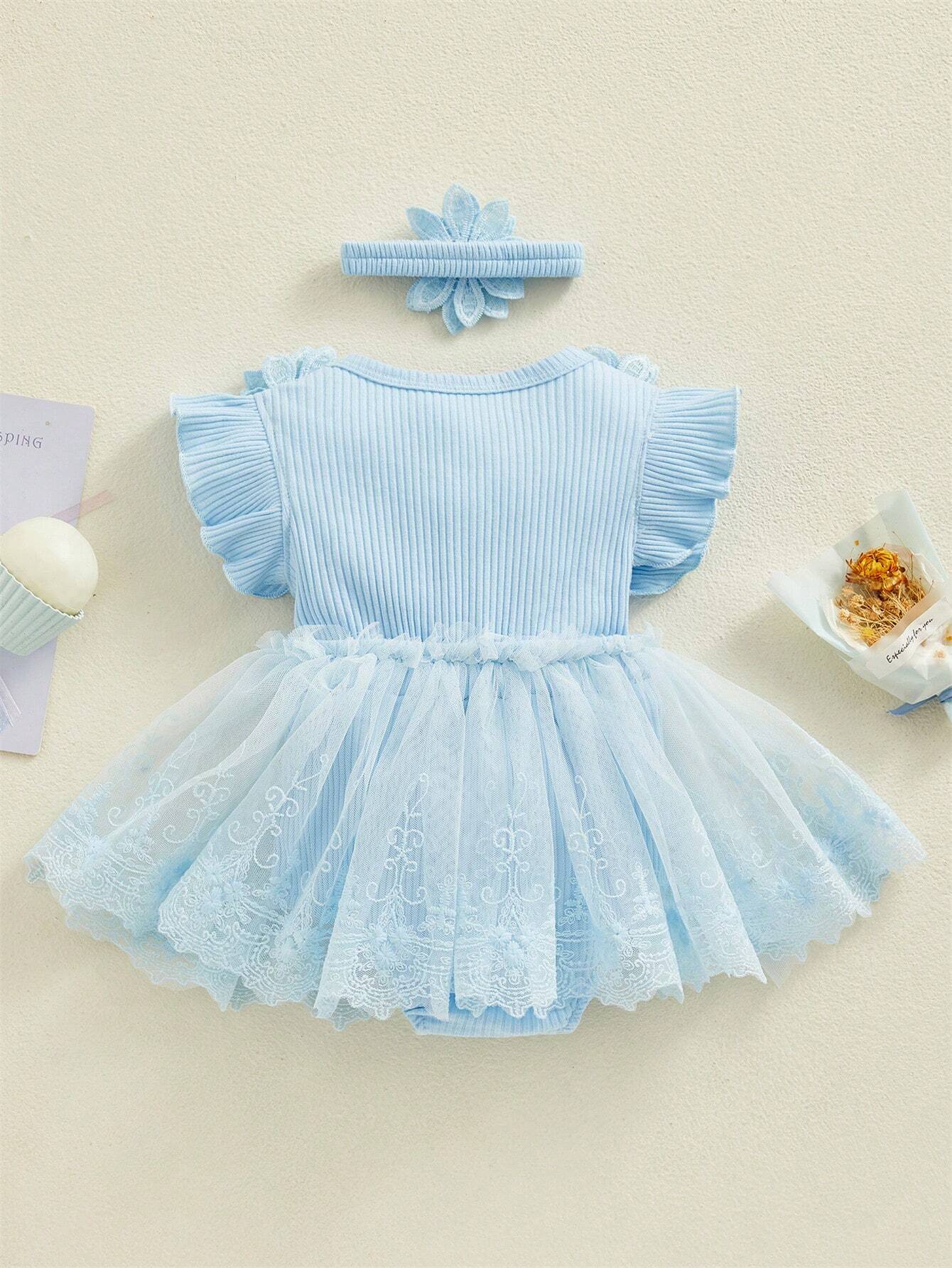 SHEIN Kids Blue Floral Tulle Dress Set - SHEIN Fast Delivery in 5 Days