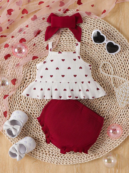 Baby Girls Red Heart Print Top & Shorts Set