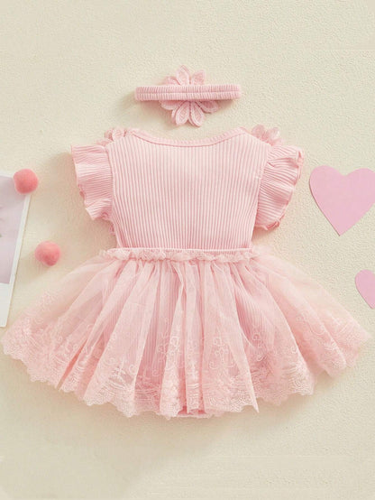 SHEIN Kids Pink Floral Tulle Dress Set - SHEIN Fast Delivery in 5 Days