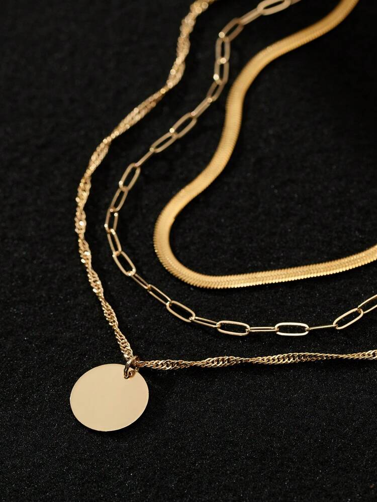 Gold Layered Coin Pendant Necklace Set for Women