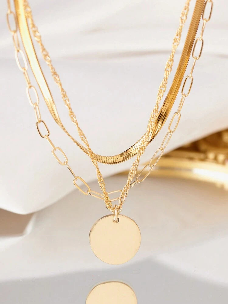 Gold Layered Coin Pendant Necklace Set for Women
