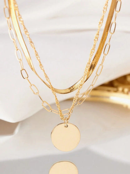 Gold Layered Coin Pendant Necklace Set for Women
