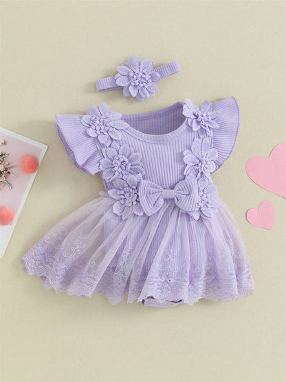 SHEIN Kids Lavender Floral Tulle Dress Set - SHEIN Fast Delivery in 5 Days