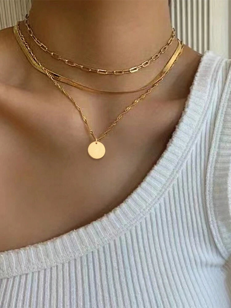 Gold Layered Coin Pendant Necklace Set for Women