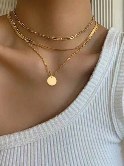 Gold Layered Coin Pendant Necklace Set for Women