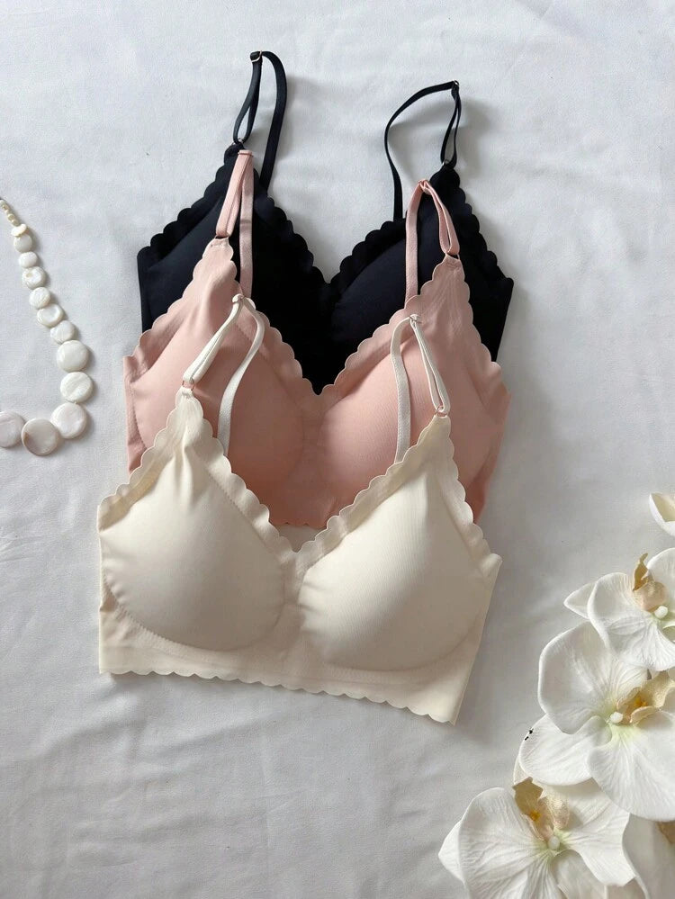 Women’s Seamless Bra & Panty 6 Piece Set – 3 Matching Wireless Bras and 3 Panties – Black Pink Beige Multi Color Underwear Pack