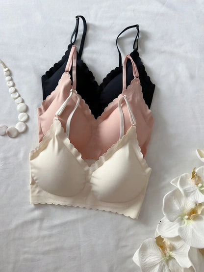 Women’s Seamless Bra & Panty 6 Piece Set – 3 Matching Wireless Bras and 3 Panties – Black Pink Beige Multi Color Underwear Pack