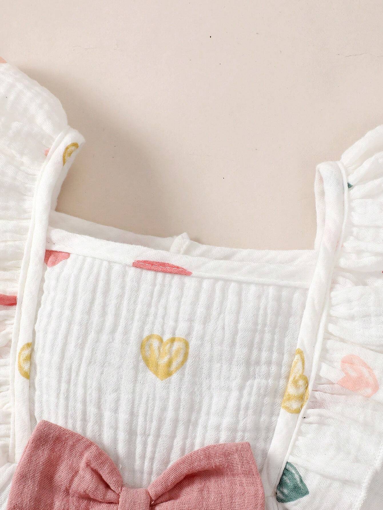 Baby Girls White Heart Print Dress with Pink Bow & Hat