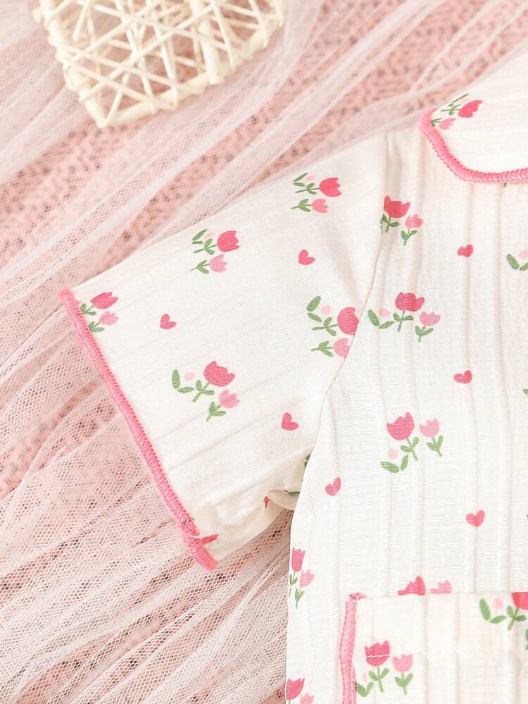 Baby Girl 2-Piece Floral Pajama Set – Short Sleeve Button-Up Top & Long Pants Sleepwear Set