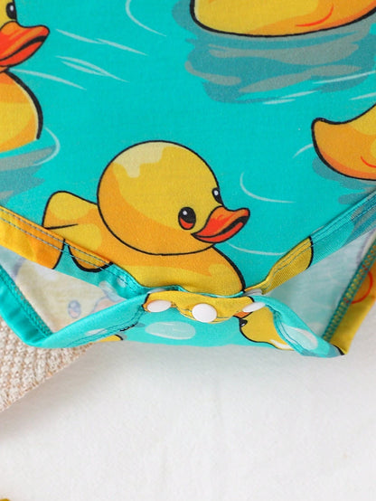 Baby 2-Pack Sleeveless Bodysuits – Solid Yellow & Duck Print Cotton Onesie Set
