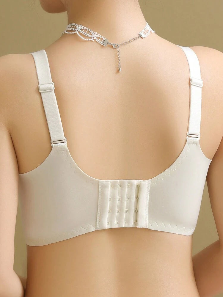 Cream Lace Push Up Wireless Bra for Women – Deep V Comfort Bra – Soft Support – Shein Style Elegant Lingerie