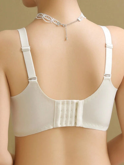 Cream Lace Push Up Wireless Bra for Women – Deep V Comfort Bra – Soft Support – Shein Style Elegant Lingerie