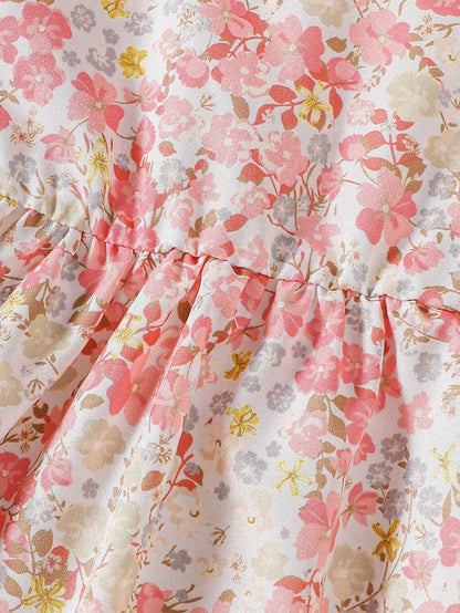 Girls Pink Ribbed Dress & Cream Floral Dress Set