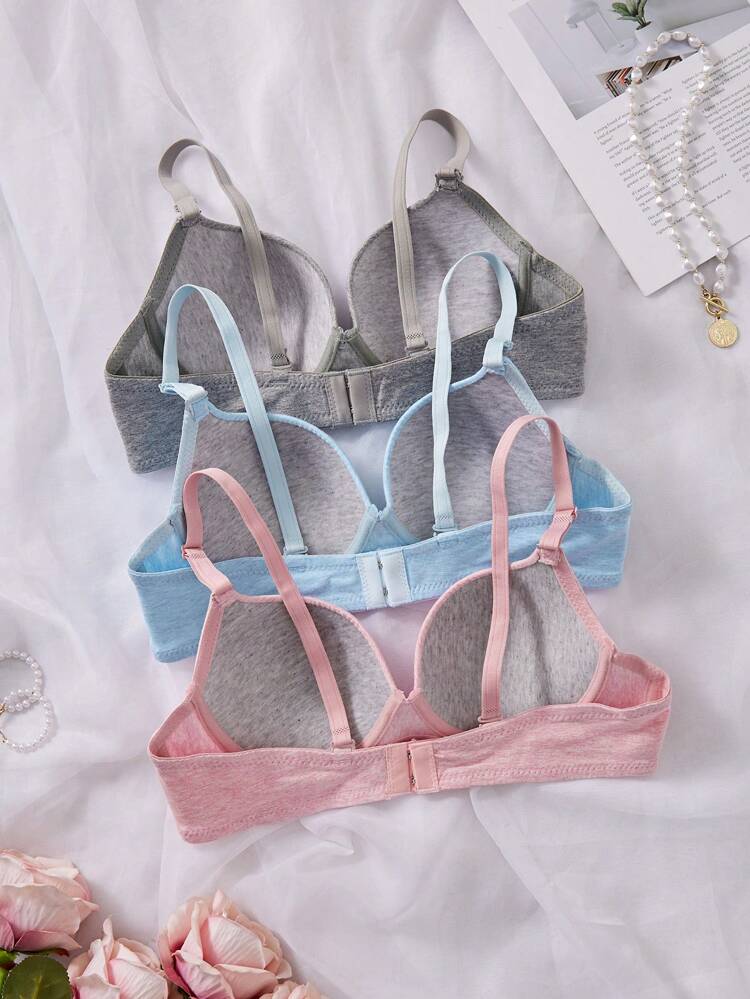 3-Pack Wireless Cotton Blend T-Shirt Bras for Women – Soft Everyday Comfort Bra Set – Shein Style Basic Lingerie