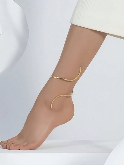 Minimalist Wave Open Anklet – Gold Tone Statement Foot Jewelry for Women