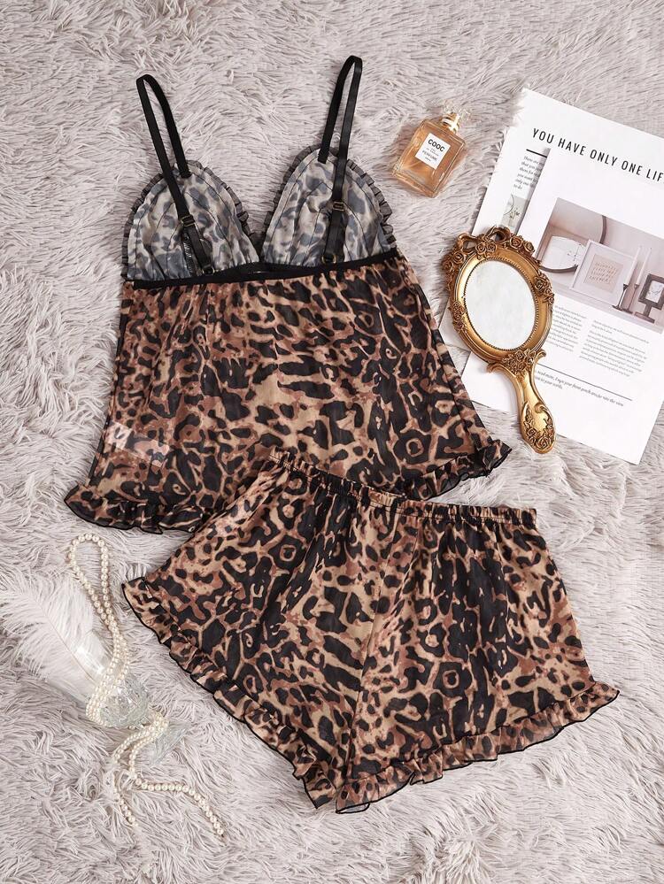 Leopard Print Lace Pajama Set – Women Stylish Sleepwear