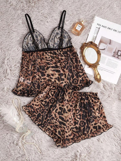 Leopard Print Lace Pajama Set – Women Stylish Sleepwear