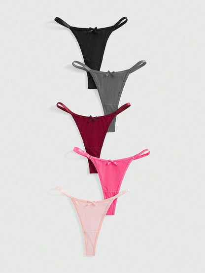 Women’s Butterfly Charm Thong Panties 5 Piece Set – Low Rise Stretch Minimal Underwear – Multi Color Lingerie Pack