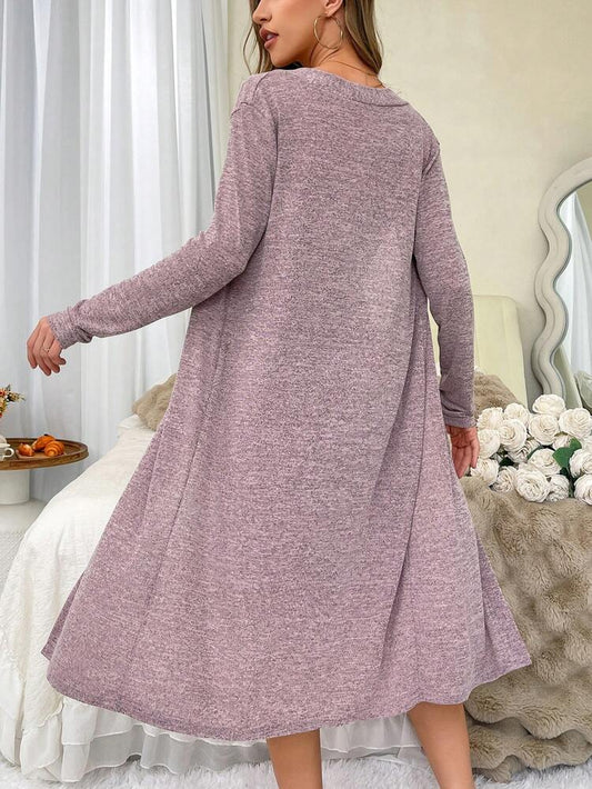 Dusty Rose Lace Trim Sleep Dress with Long Cardigan Set – Soft Lounge Nightwear 2-Piece for Women