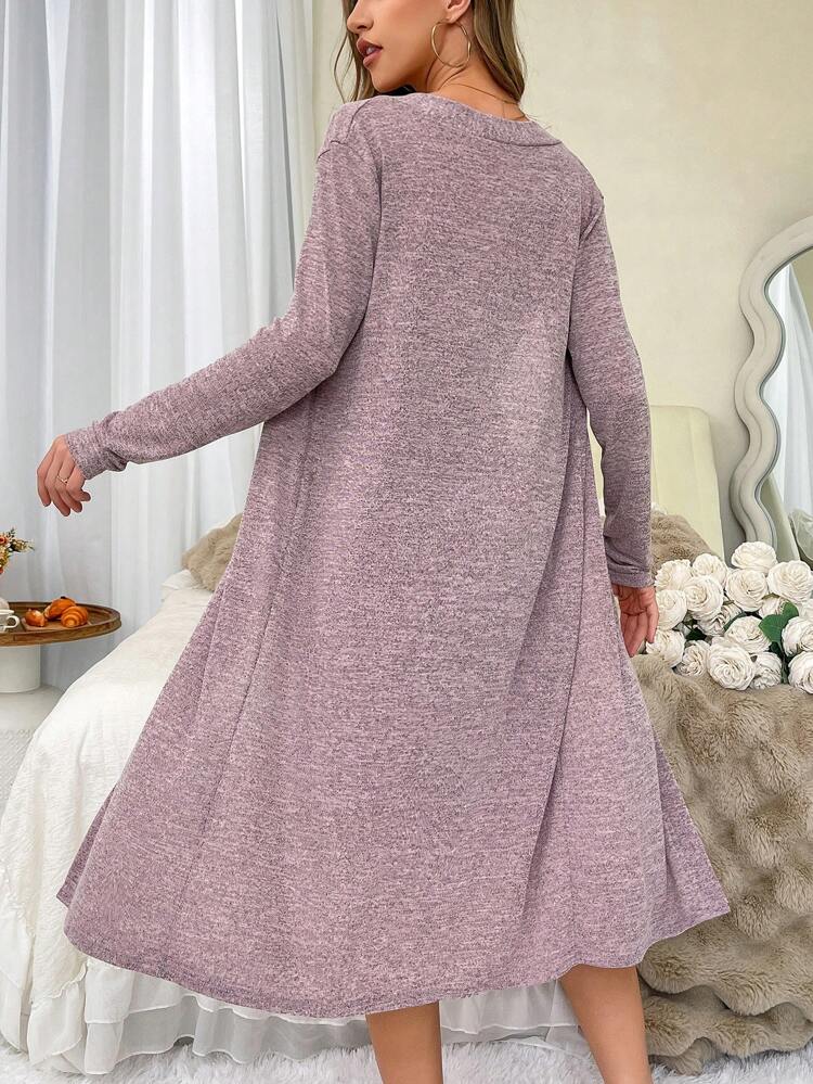 Dusty Rose Lace Trim Sleep Dress with Long Cardigan Set – Soft Lounge Nightwear 2-Piece for Women