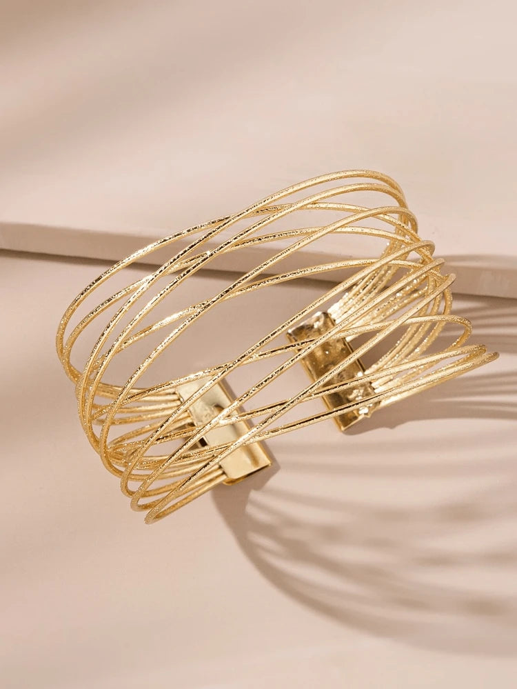 Gold Multi-Line Open Cuff Bracelet for Women