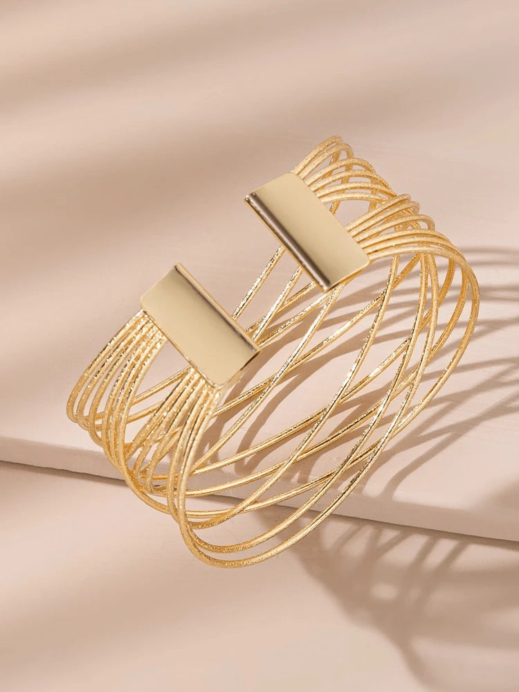 Gold Multi-Line Open Cuff Bracelet for Women